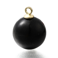 Черный Подвески из АБС-пластика с жемчугом, круглые, с петлей из легкого золотого сплава, чёрные, 18x13.5 мм, отверстие : 1.8 мм