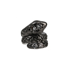 Черный Покрытие стойки латунные прозрачные бусины из кубического циркония, долговечный, змея, чёрные, 5x5.5x5 мм, отверстие : 2 мм