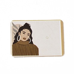 Coffee Rectangle Paper Jewelry Display Cards for One Pair Earring Storage, Women Pattern, Coffee, 2.5x3.5x0.05cm, Hole: 1.4mm