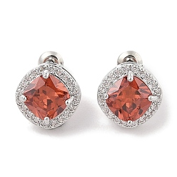 (123L) Белый крем непрозрачный блеск Квадратные серьги-гвоздики с кубическим цирконием из латуни для женщин, платина, огнеупорный кирпич, 12.5x12.5 мм