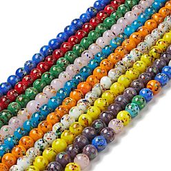 Mixed Color Handmade Lampwork Beads Strand, Round, Mixed Color, 10x9~10mm, Hole: 1.2mm, about 40pcs/strand, 14.76 inch(37.5cm)