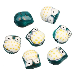 Teal Pearlized Handmade Porcelain Beads, Owl, Teal, 15x16mm, about 10pcs/bag