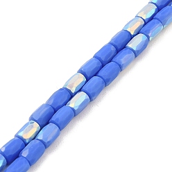 Royal Blue Frosted Imitation Jade Glass Beads Strands, AB Color Plated, Faceted, Column, Royal Blue, 6.5x4mm, Hole: 1mm, about 80pcs/strand, 20.39''(51.8cm)
