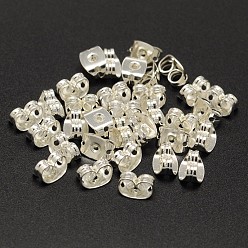Silver Brass Ear Nuts, Friction Earring Backs for Stud Earrings, Cadmium Free & Lead Free, Silver Color Plated, 6x4x3mm, Hole: 1mm