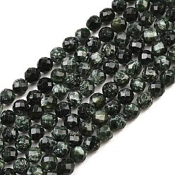 Серафинит Природные SERAPHINITE нитей бисера, граненые, круглые, 5.5~6 мм, отверстие : 0.9 мм, около 69 шт / нитка, 15.55'' (39.5 см)