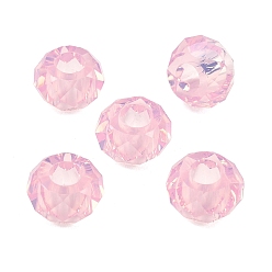 Pink Прозрачный полимер европейские шарики, бусины с большим отверстием, рондель, граненые, розовые, 14.5x8 мм, отверстие : 5.5 мм