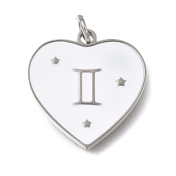 Gémeaux Pendentifs en acier inoxydable, avec anneaux de saut et émail, cœur, couleur inox, gemini, 304mm, Trou: 15x15x1.5mm