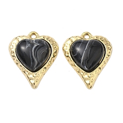 Черный 304 подвески из нержавеющей стали и смолы, шарма сердца, вакуумное покрытие pvd, реальный 18 k позолоченный, чёрные, 32x26.5x7.5 мм, отверстие : 3 мм