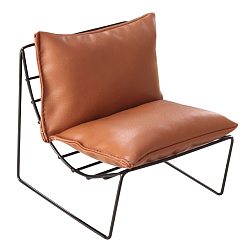 Шоколадный Модель дивана и кресла из железа и искусственной кожи, мини-мебель, миниатюрные украшения кукольного домика, цвет шоколада, 106x106x103 мм