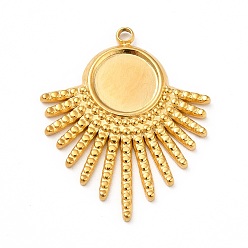 Real 18K Gold Plated Ion Plating(IP) 304 Stainless Steel Pendant Cabochon Settings, Fan, Real 18K Gold Plated, Tray: 8mm, 25.5x21x2mm, Hole: 1.5mm