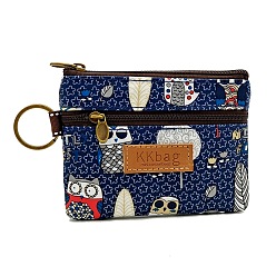 Midnight Blue Owl Printed Polyester Wallets, 2 Layers Zipper Purse for Change, Keychain, Cosmetic, Rectangle, Midnight Blue, 10x12x1.5cm