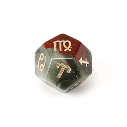 Bloodstone Natural Bloodstone Classical 12-Sided Polyhedral Dice, Engrave Twelve Constellations Divination Game Toy, 20x20mm