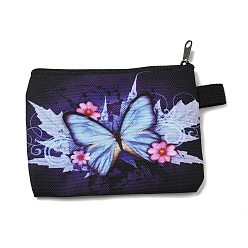 Deep Sky Blue Butterfly Pattern Polyester Clutch Bags, Change Purse with Zipper & Key Ring, for Women, Rectangle, Deep Sky Blue, 13.5x11cm