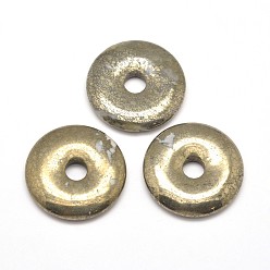Pyrite Donut/Pi Disc Natural Pyrite Pendants, 35x6mm, Hole: 9~10mm