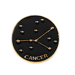 Cancer Black Constellations Word Enamel Pin, Gold Plated Alloy Flat Round Badge for Backpack Clothes, Cancer, 20mm