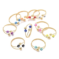 Mixed Color Enamel Evil Eye Open Cuff Bangle, Real 18K Gold Plated Brass Jewelry for Women, Mixed Color, Inner Diameter: 2-1/2 inch(6.5cm)