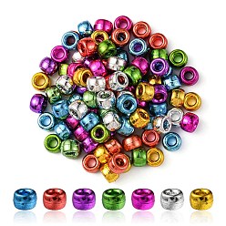 Mixed Color Plastic Beads, Braided Hair Beads, Vacuum Plating, Barrel, Mixed Color, 9x6mm, Hole: 3.5mm