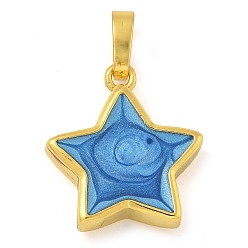 Стально-синий Подвески из латуни с эмалью в стойку, долговечный, без свинца и без кадмия, реальный 18 k позолоченный, звезда очарование, стальной синий, 17x15x4 мм, отверстие : 3x5 мм