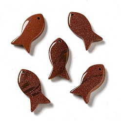 Goldstone Synthetic Goldstone Pendants, Fish Charms, 39x20x7~7.5mm, Hole: 2.3mm