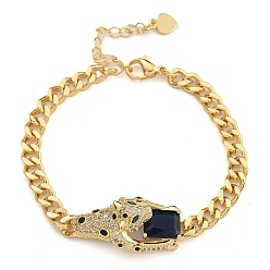 Черный Браслеты из латуни с фианитами и микропаве со звеньями и подвесками, реальный 18 k позолоченный, змея, чёрные, 6-7/8 дюйм (17.5 см)