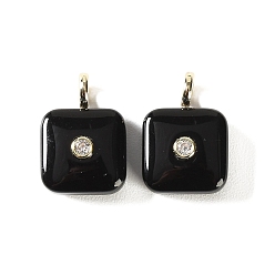 Obsidian Natural Obsidian Pendants, Square Charms with Brass Micro Pave Cubic Zirconia Findings, Golden, 28.5x16.5x10.5mm, Hole: 3.5mm