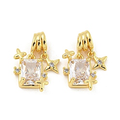 Real 18K Gold Plated Brass Micro Pave Clear Cubic Zirconia Pendants, Square, Real 18K Gold Plated, 19.5mm, Hole: 3.5x2mm