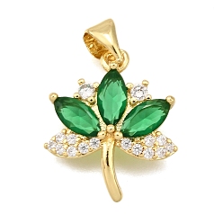 Зеленый Латунные микро проложить кубического циркония подвески, лист, стойки покрытие, долговечный, без свинца и без кадмия, реальный 18 k позолоченный, зелёные, 18x15.5x3 мм, отверстие : 5x3.5 мм