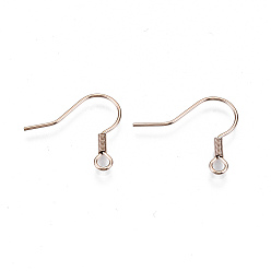 Rose Gold 304 Stainless Steel Earring Hooks, Ear Wire, with Horizontal Loop, Cadmium Free & Nickel Free & Lead Free, Rose Gold, 17~19x19mm, Hole: 2mm, Pin: 0.7mm