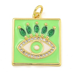 Бледно-Зеленый Стойка металлическая латунная микропрофилированная кубическая циркония подвески, с эмалью, без кадмия и без свинца, долговечный, реальный 18 k позолоченный, квадрат со сглазом, бледно-зеленый, 21x18x3 мм, Перейти кольцо: 5x1 мм, Внутренний диаметр: 3.5 мм.