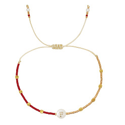 Letter F Стеклянные бусины плетеные браслеты из бисера, украшения из ракушек для женщин, плоские круглые с буквы, Буква F