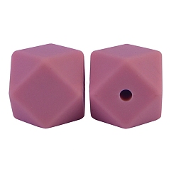 Pale Violet Red Octagon Food Grade Silicone Beads, Chewing Beads For Teethers, DIY Nursing Necklaces Making, Pale Violet Red, 17mm
