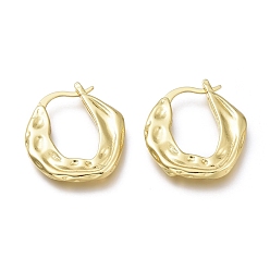 Real 18K Gold Plated Brass Hoop Earrings, Long-Lasting Plated, Hammered, U Shape, Real 18K Gold Plated, 25.6x22.6x6.2mm, Pin: 1.5mm