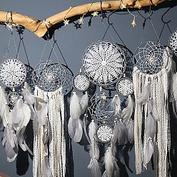 Moccasin 5Pcs 5 Style Indian Style Macrame Wall Hanging, Iron Woven Web/Net with Feather Pendant Decorations, Moccasin, 540~820mm, 1pc/style