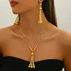 Золотой Комплекты из латунных круглых бусин с кисточками и ожерелий для женщин, золотые
