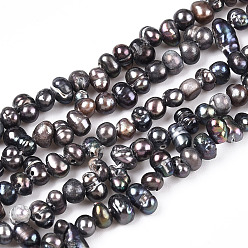 Prussian Blue Natural Cultured Freshwater Pearl Beads Strands, Dyed, Potato, Prussian Blue, 3.5~8.5x3~4.5mm, Hole: 0.5mm, about 127~135pcs/strand, 14.76 inch~15.35 inch(37.5cm~39cm)