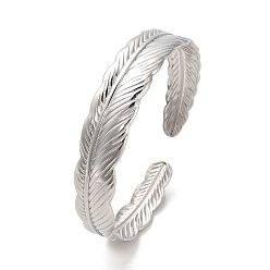 Stainless Steel Color 304 Stainless Steel Feather Cuff Bangles, Stainless Steel Color, Inner Diameter: 2-1/8 inch(5.25cm)