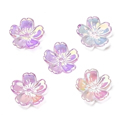 Purple UV Plating Opaque Acrylic Beads, Iridescent, Flower, Gradient Color, Purple, 12x12x3mm, Hole: 1.4mm