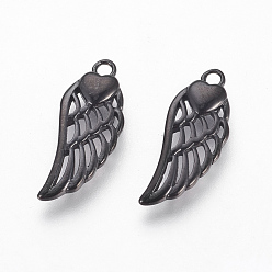 Gunmetal 304 Stainless Steel Pendants, Wings with Heart, Gunmetal, 20x8x2.5mm, Hole: 1.6mm