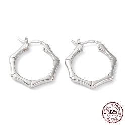 Real Platinum Plated Rhodium Plated 925 Sterling Silver Hoop Earrings, Bamboo Joint, with S925 Stamp, Real Platinum Plated, 22x2.5x19.5mm