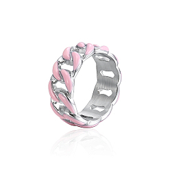 Pearl Pink Stainless Steel Enamel Curb Chains Finger Rings, Pearl Pink, US Size 9(18.9mm)