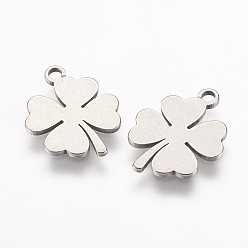Stainless Steel Color 304 Stainless Steel Charms, Clover, Stainless Steel Color, 14.5x11.5x0.8mm, Hole: 1.5mm