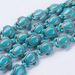 Dark Turquoise Synthetic Turquoise Beads Strands, Turtle, Dyed & Heated, Dark Turquoise, 18.5x15x8mm, Hole: 1.5mm, about 22pcs/strand, about 15 inch