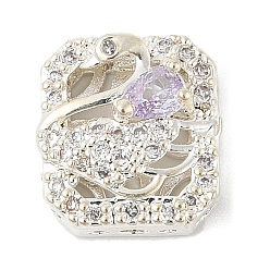 Лиловый Латунные микро проложить кубического циркония бусы, лебедь, без свинца и без кадмия, долговечный, сирень, 11.5x11x6.5 мм, отверстие : 1.8 мм