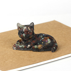 Gemstone Natural Gemstone Cat Display Decorations, Sequins Resin Figurine Home Decoration, for Home Feng Shui Ornament, 80x50x50mm