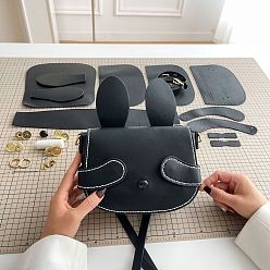 Black DIY PU Leather Rabbit Crossbody Lady Bag Making Sets, Shoulder Bags Kit for Beginners, Black, 20x15x7cm