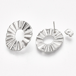 Stainless Steel Color 304 Stainless Steel Stud Earring Findings, with Ear Nuts/Earring Backs, Oval, Stainless Steel Color, 21.5x18mm, Hole: 1.2mm, Pin: 0.7mm