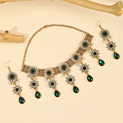 Green Baroque Crystal Tassel Earrings Necklace Set for Evening Party Bride Jewelry