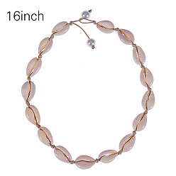 Beige-Shell Necklace (16 inches) Shell Pearl Necklace for Women, Fashionable Beach Ocean Short Chain Jewelry