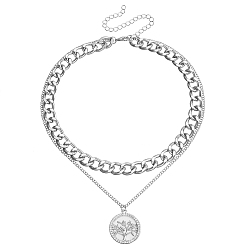 Платина Сплав кристаллов горного хрусталя и смолы белая ракушка кулон дерево жизни двухслойные ожерелья, ожерелья-цепочки для женщин, платина, 16.14~19.69 дюйм (41~50 см)