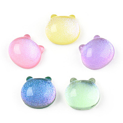 Mixed Color Transparent Epoxy Resin Cabochons, with Glitter Powder, Cat Head Shape, Mixed Color, 14.5x15.5x7.5mm